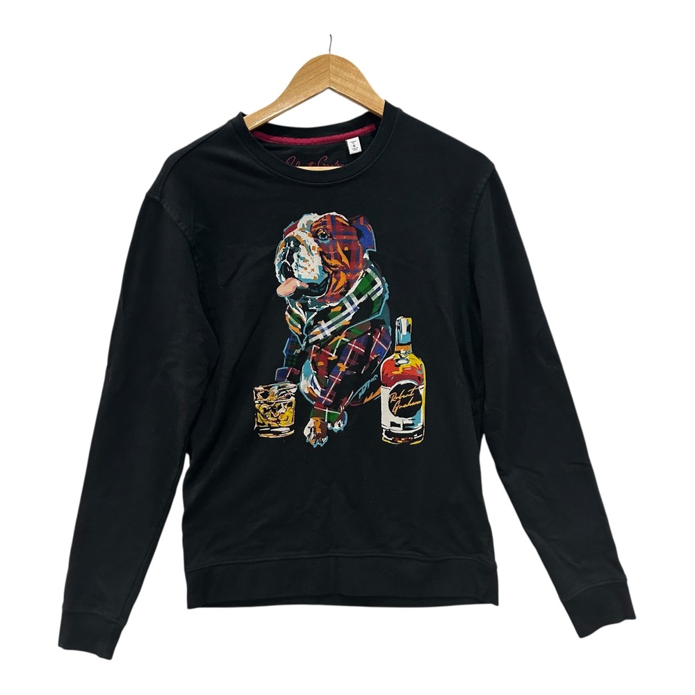 Robert Graham Mens S Whiskey Bulldog Scotch Graphic Sweatshirt Black Cotton
